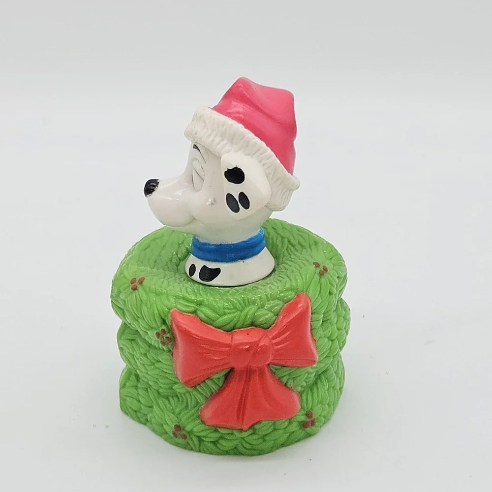 Vintage Disney 101 Dalmatians Christmas PVC Figure Puppy Santa Hat Wreath SV 1-1
